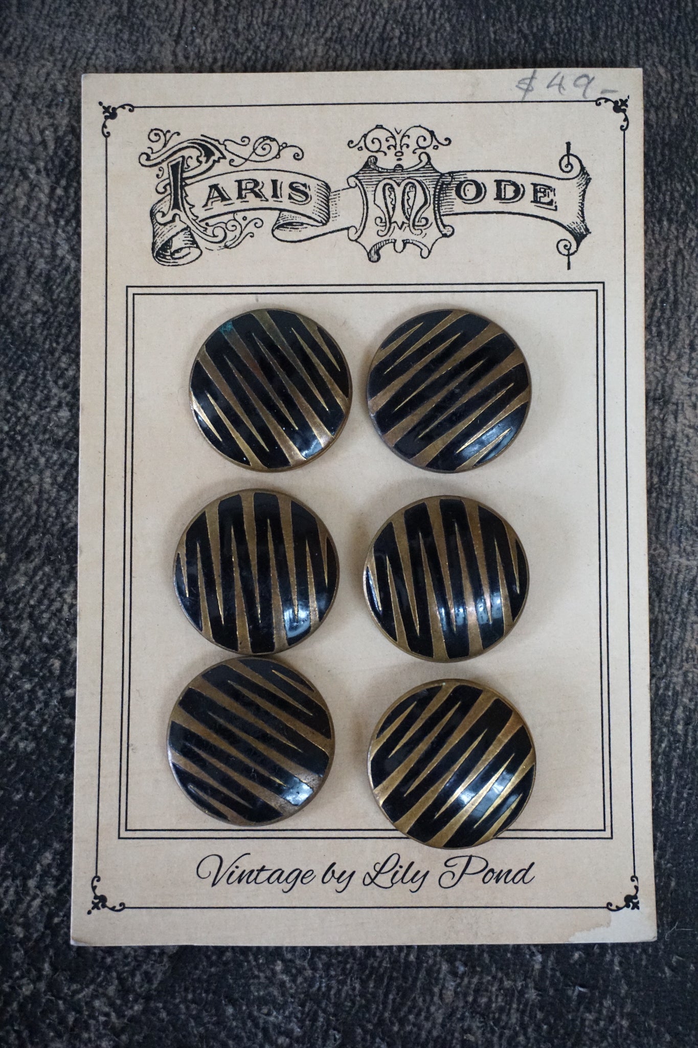 Vintage French Card of 6 Brass Buttons
