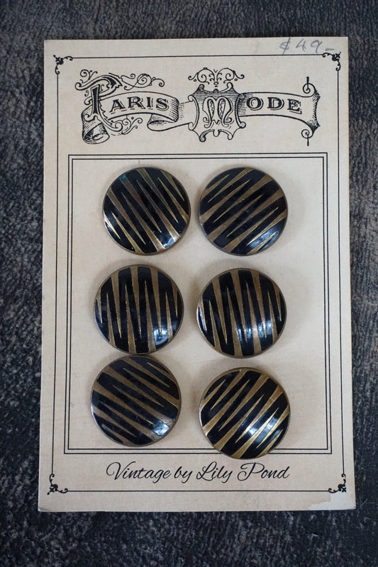 Vintage French Card of 6 Brass Buttons