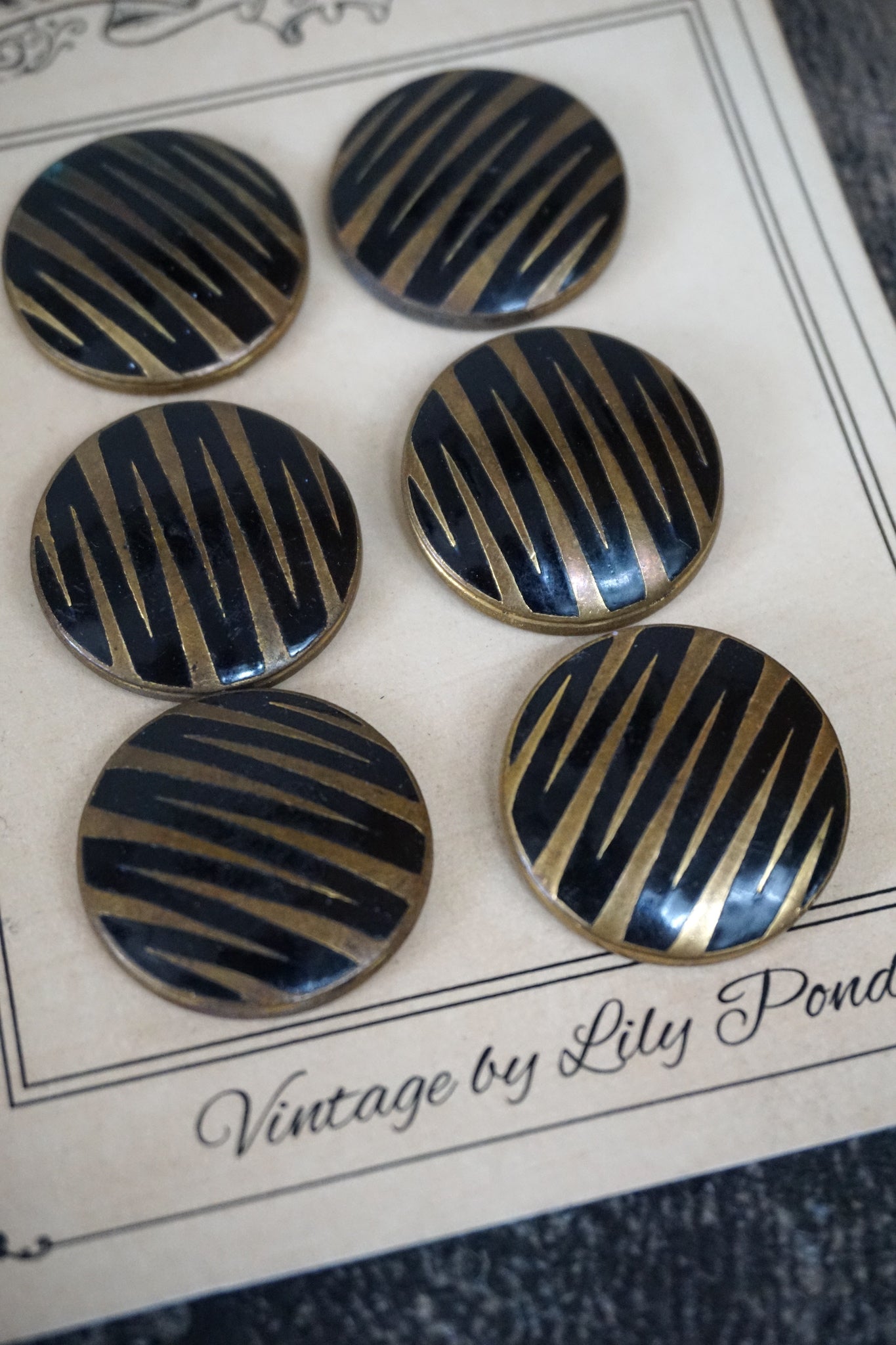 Vintage French Card of 6 Brass Buttons