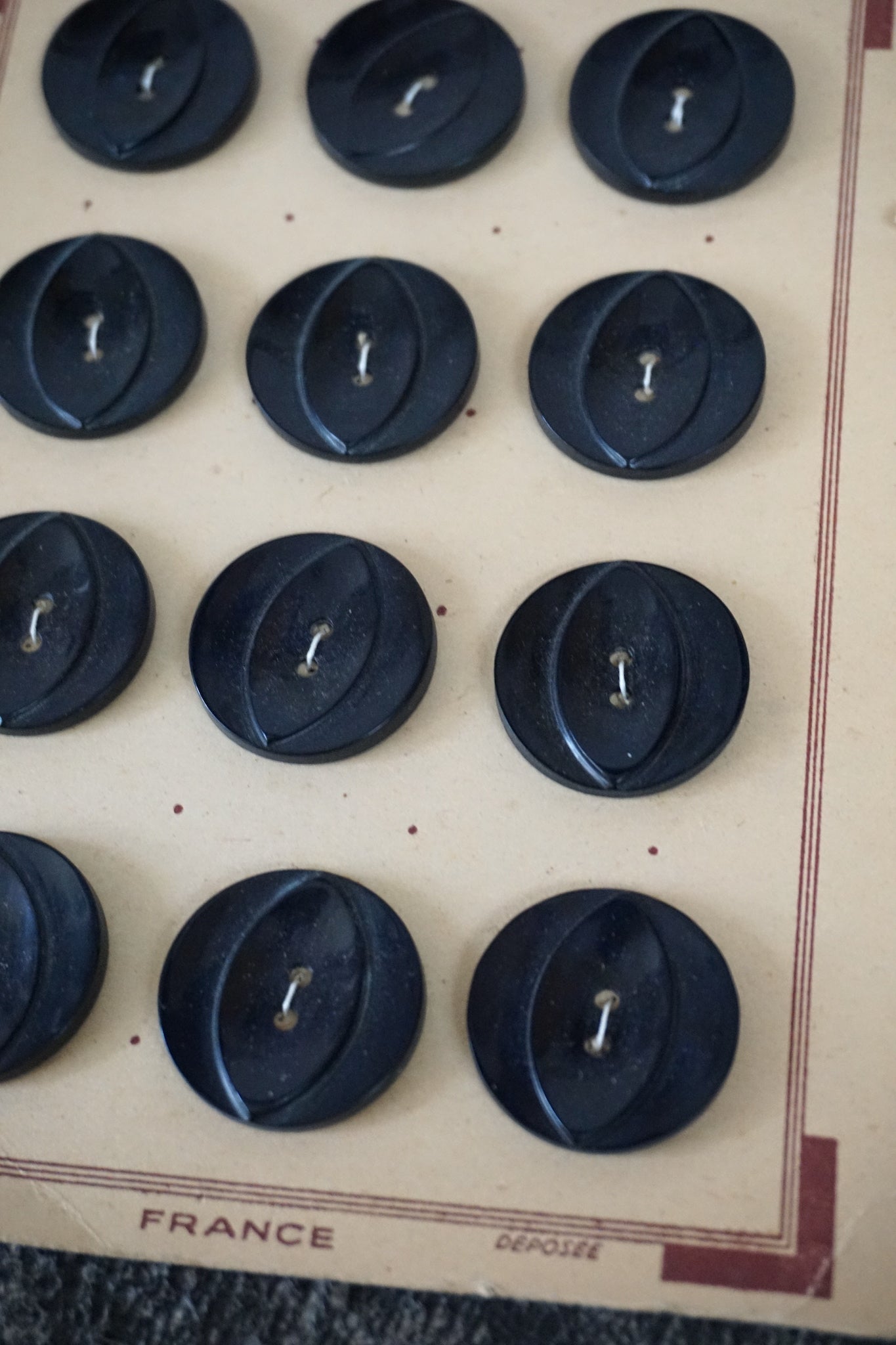 Vintage French Card of 12 Large Black Buttons