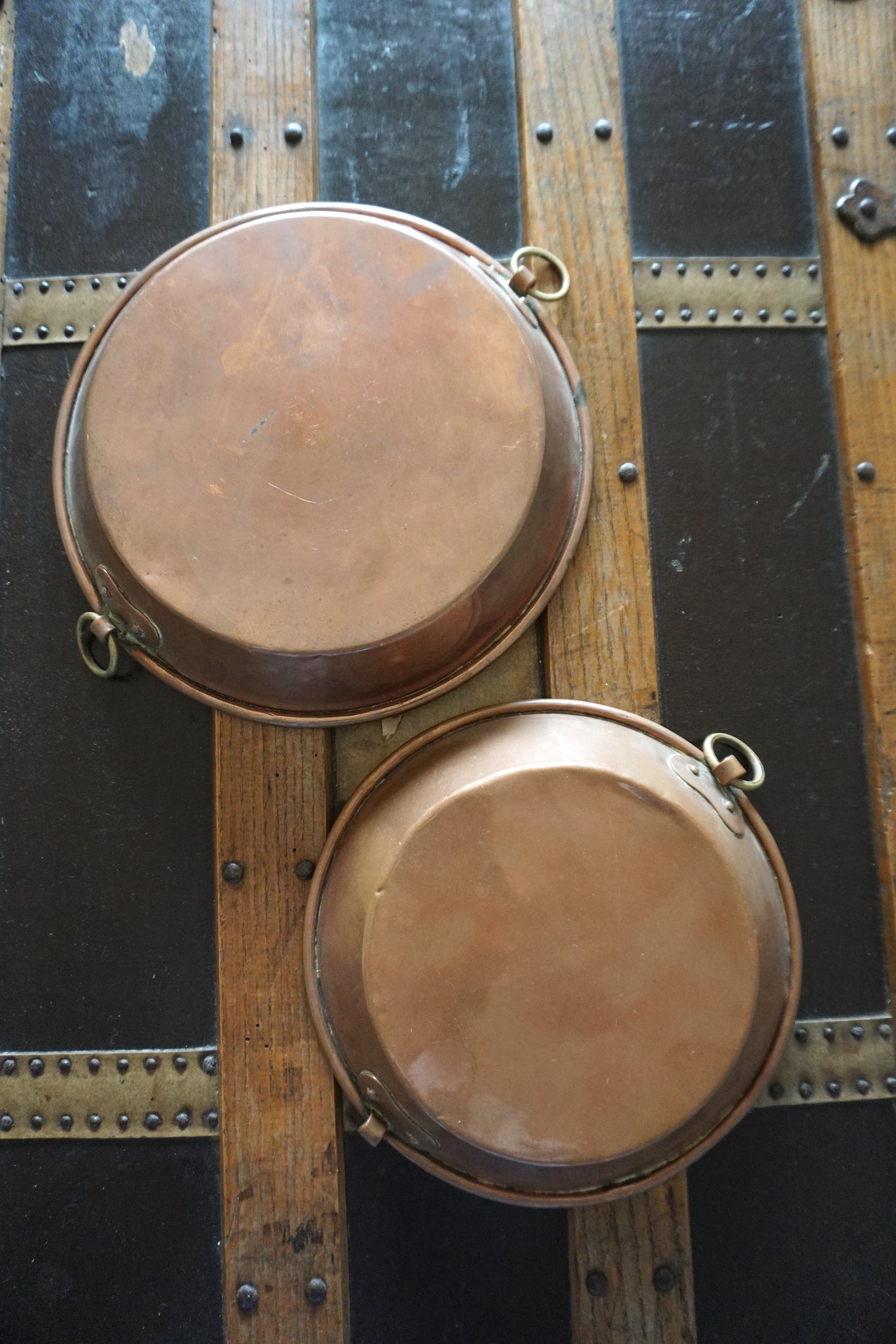 Vintage French Set of 2 Copper Skillets