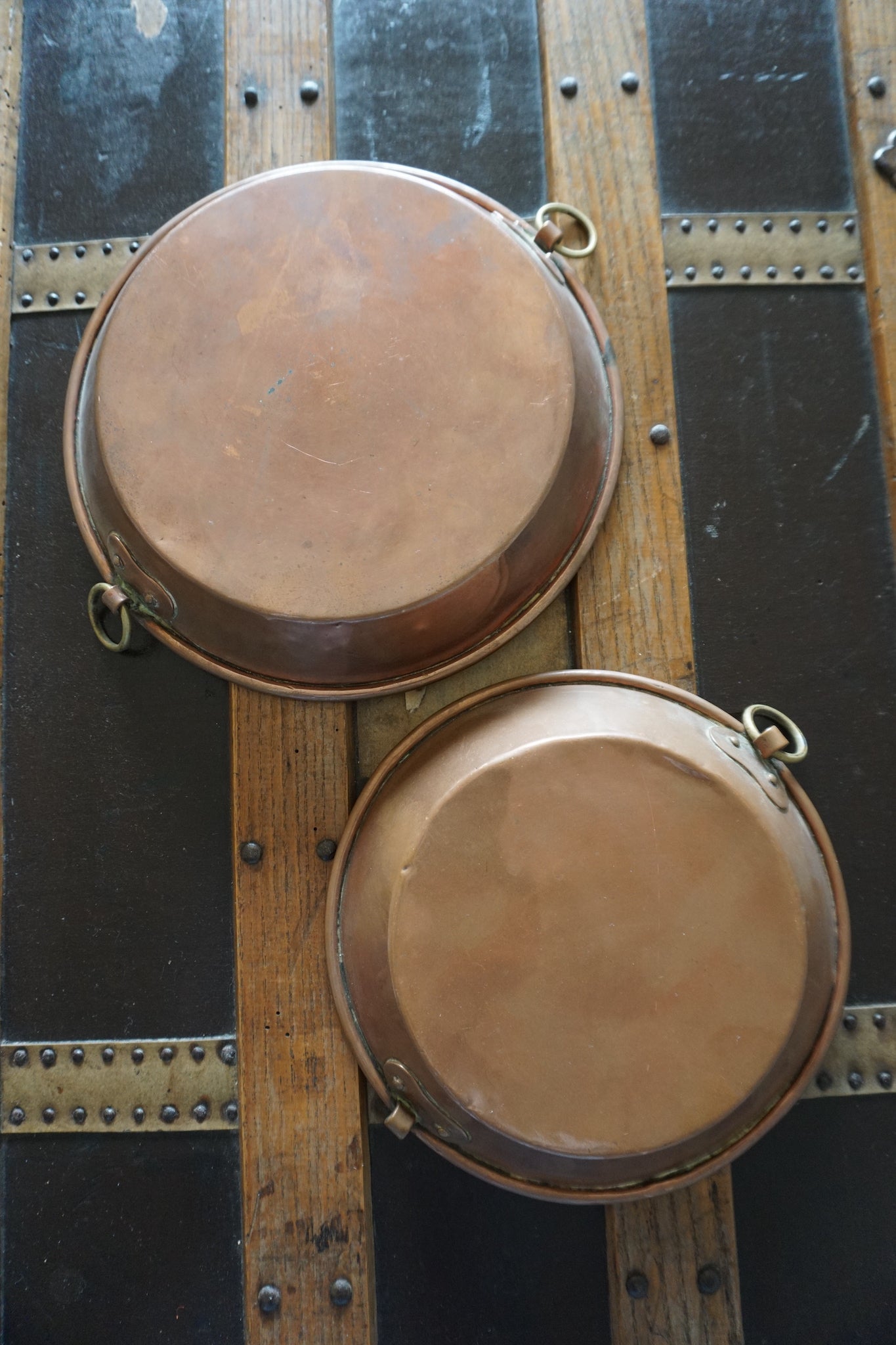 Vintage French Set of 2 Copper Skillets