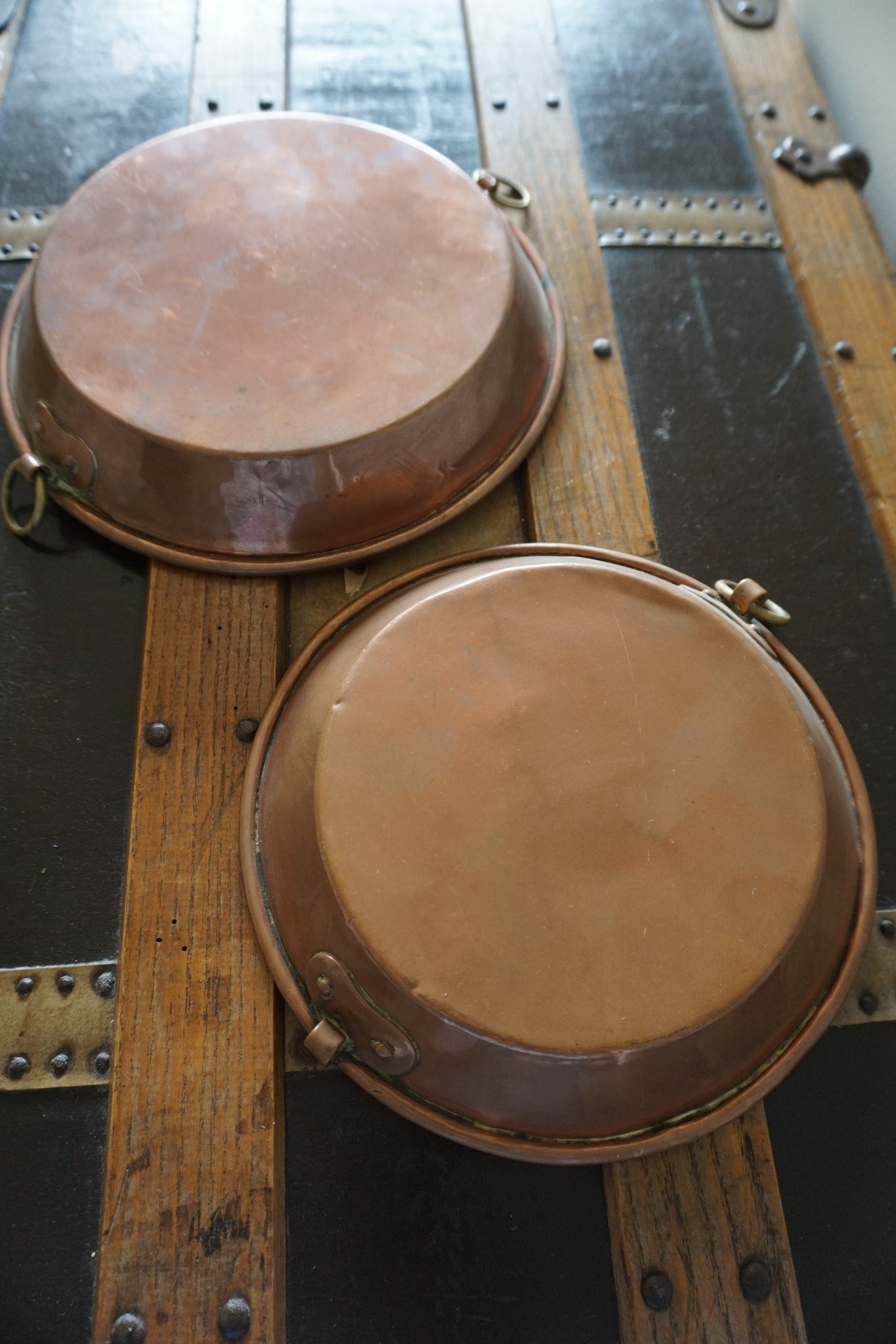 Vintage French Set of 2 Copper Skillets