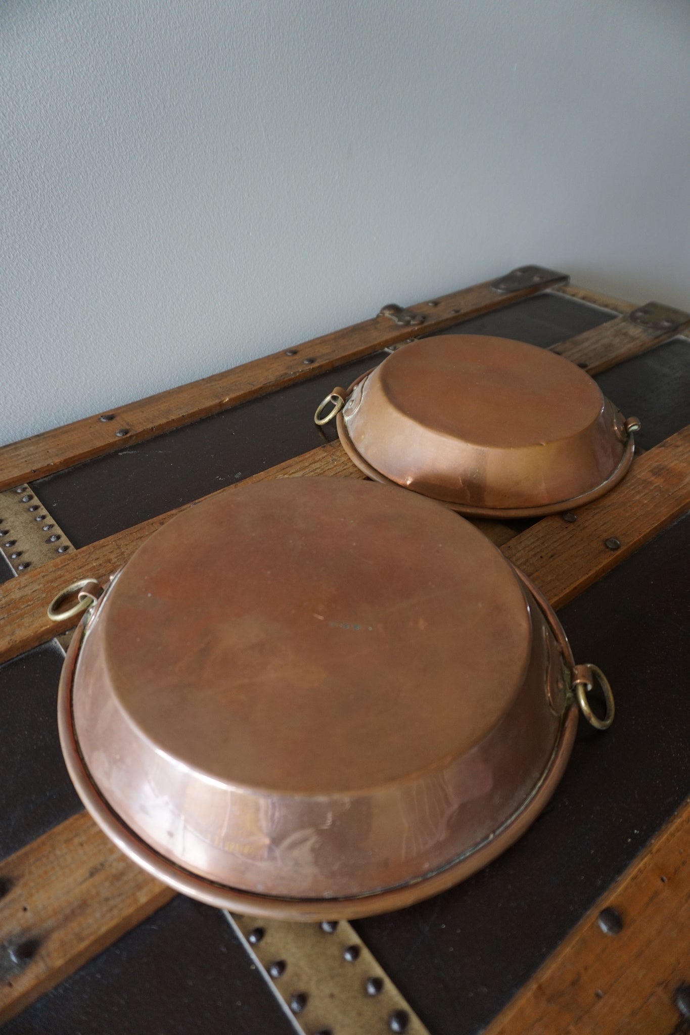 Vintage French Set of 2 Copper Skillets