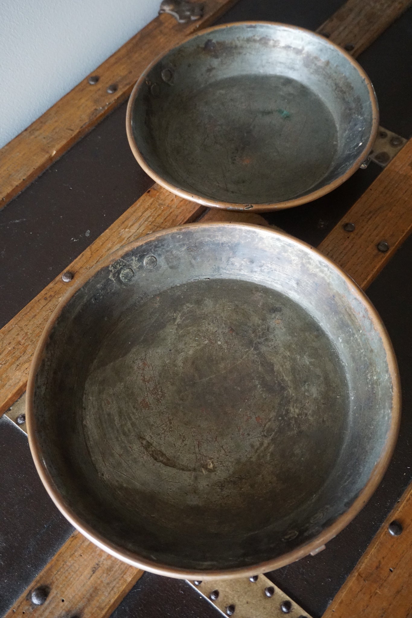 Vintage French Set of 2 Copper Skillets