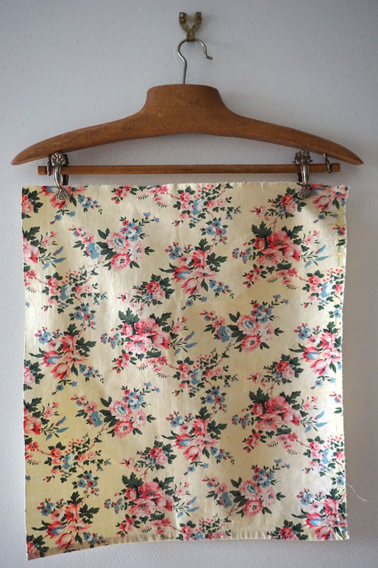 Vintage French Vibrant Floral Fabric Panel 40x40cm