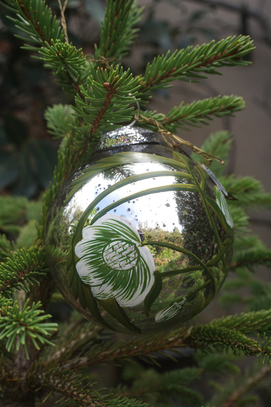Walther & Co. Large Antique Silver Glass Ball - Christmas Rose