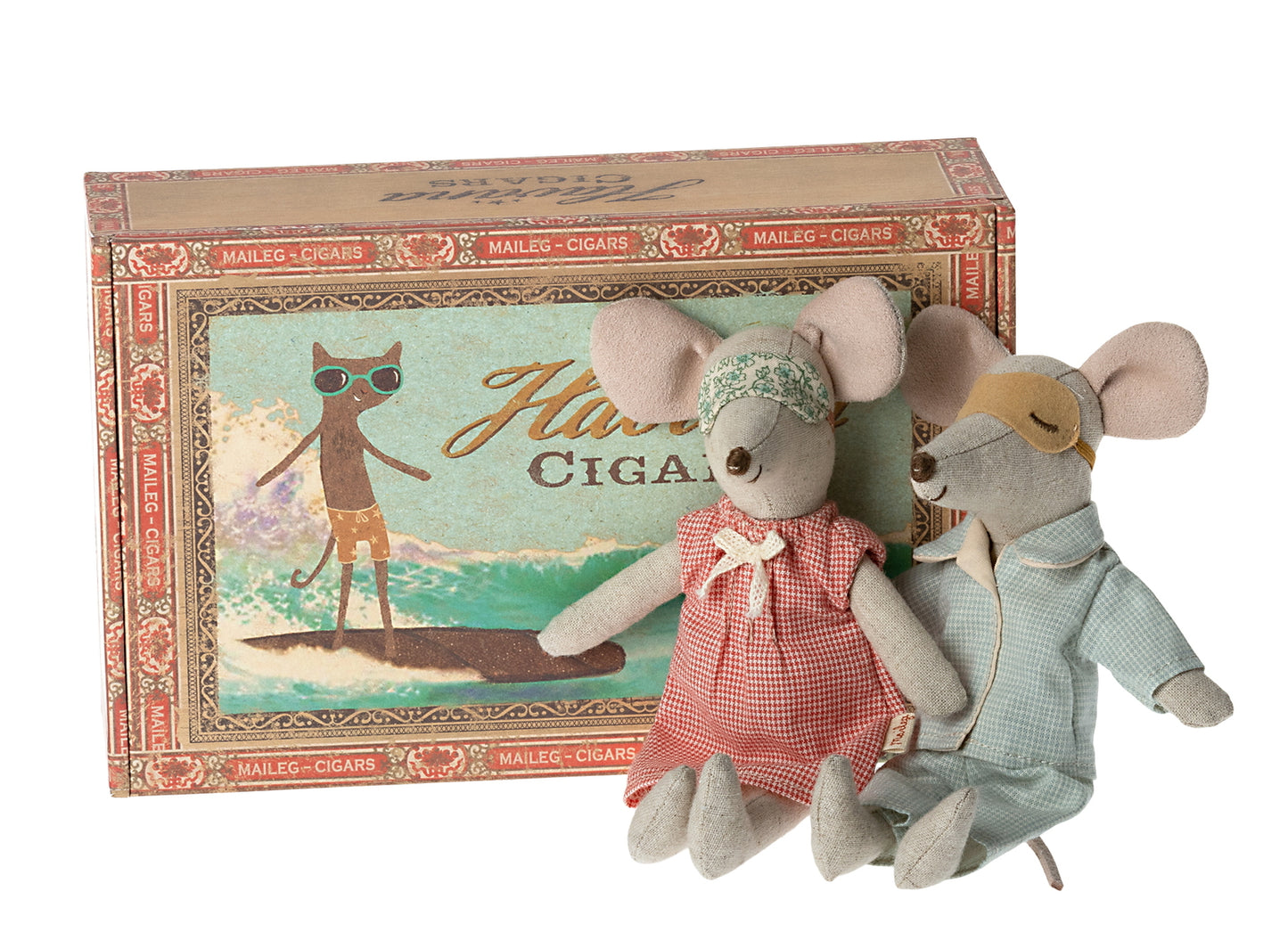 Maileg Mum & Dad Mouse in Cigar Box