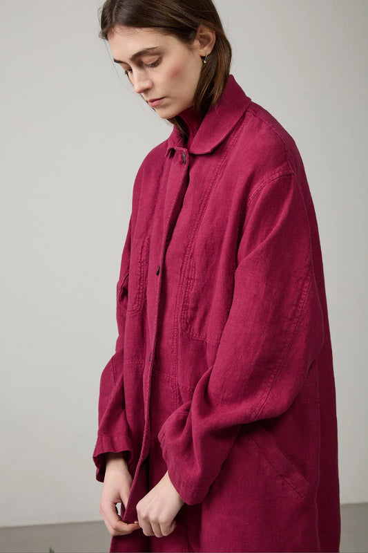 Minina Long Linen Duster Coat - Ruby