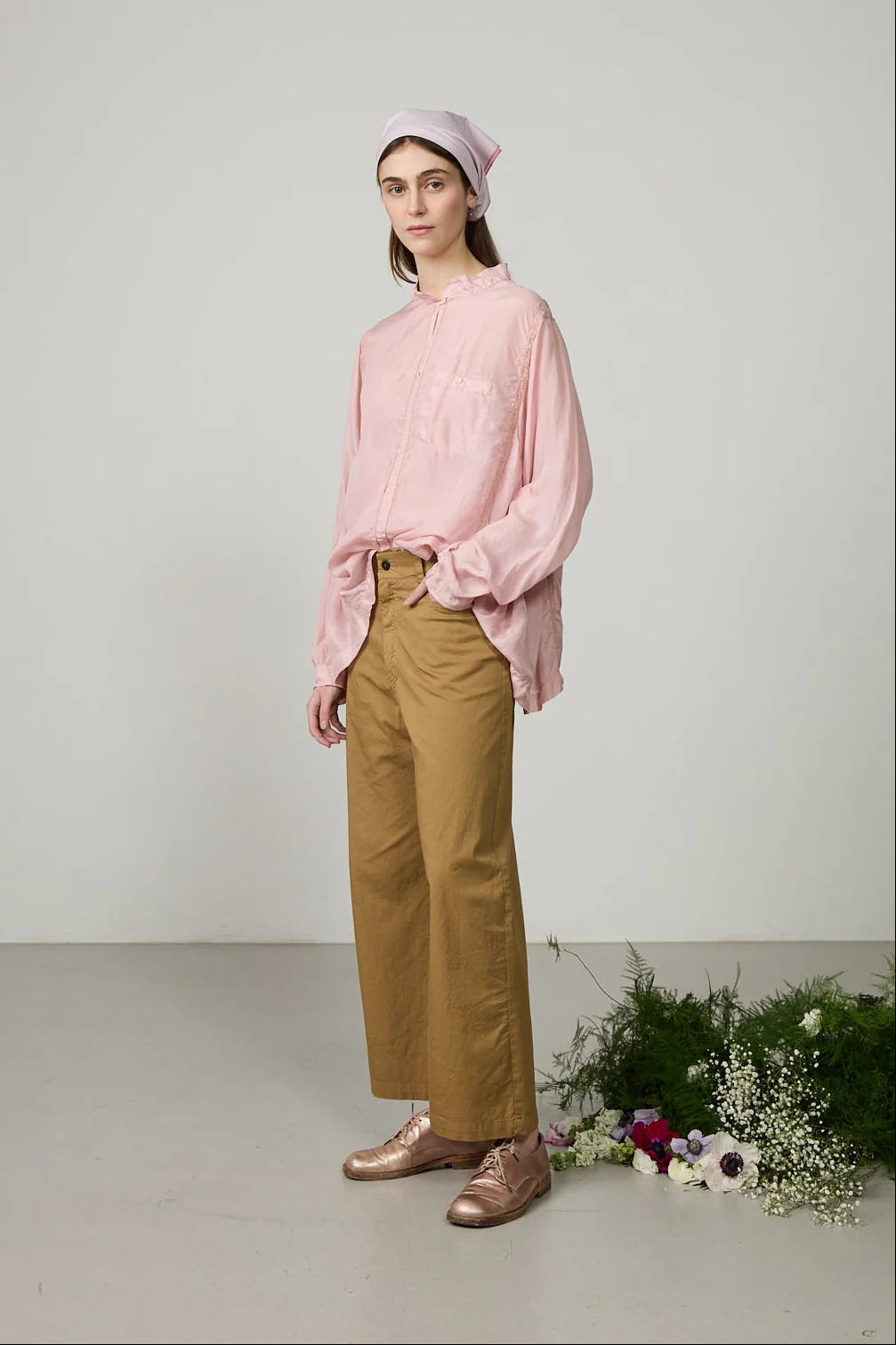 Minina Straight Leg Cotton Drill Trousers - Jute LAST ONE Size 40