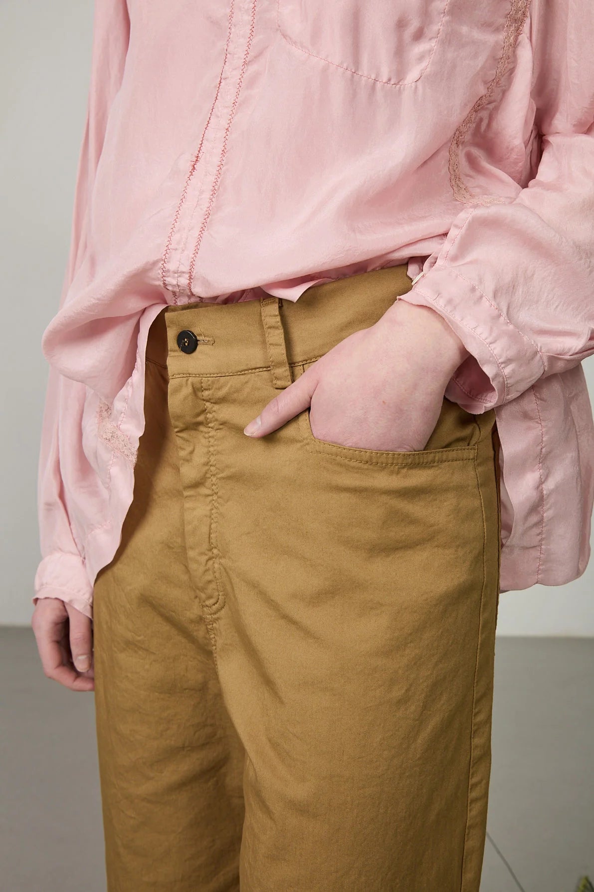 Minina Straight Leg Cotton Drill Trousers - Jute LAST ONE Size 40