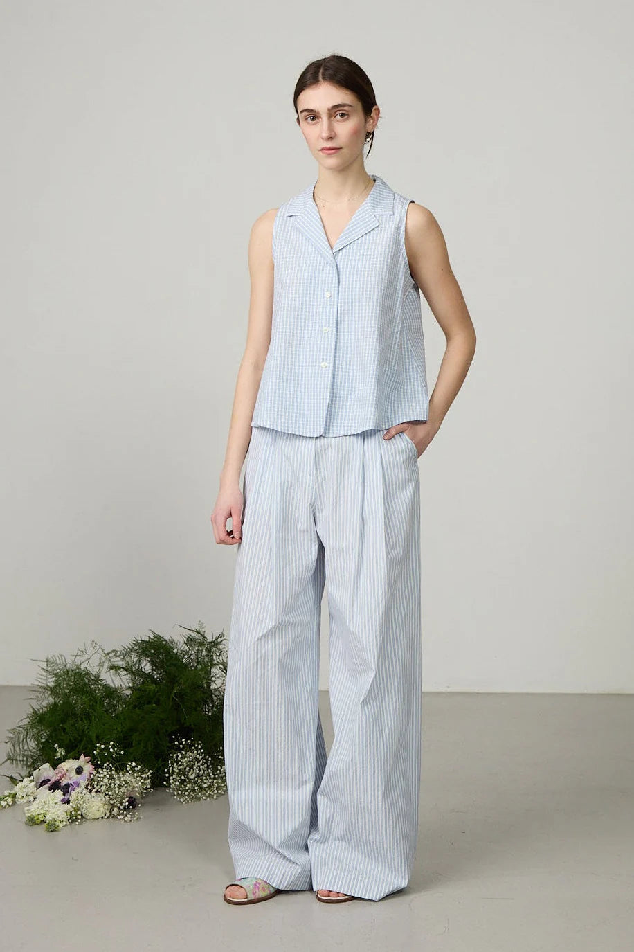 Minina High Waisted Straight Leg Trousers - Japanese Cotton Stripe