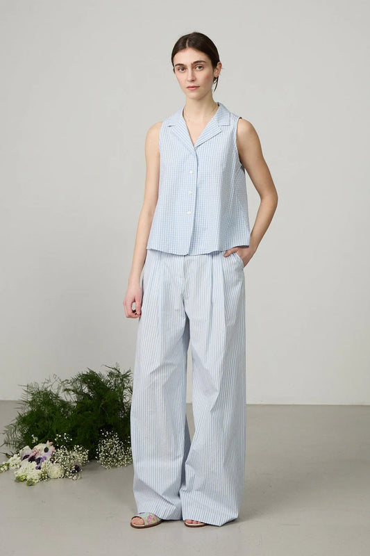 Minina High Waisted Straight Leg Trousers - Japanese Cotton Stripe