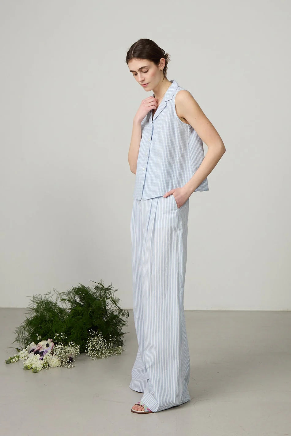Minina High Waisted Straight Leg Trousers - Japanese Cotton Stripe
