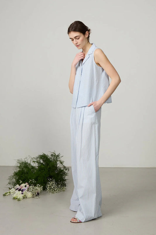 Minina High Waisted Straight Leg Trousers - Japanese Cotton Stripe