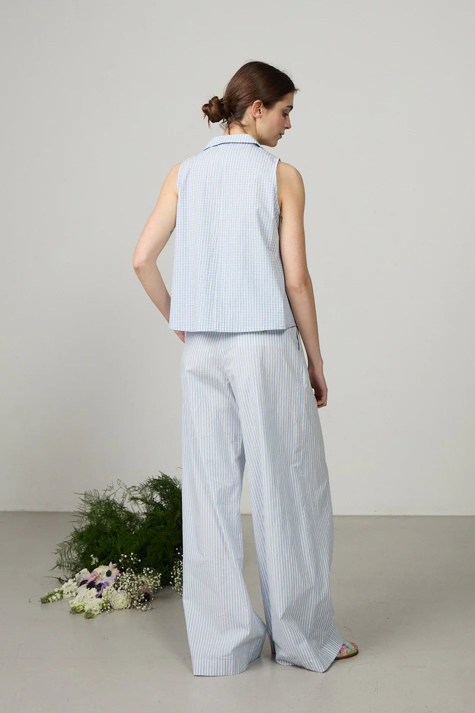 Minina High Waisted Straight Leg Trousers - Japanese Cotton Stripe