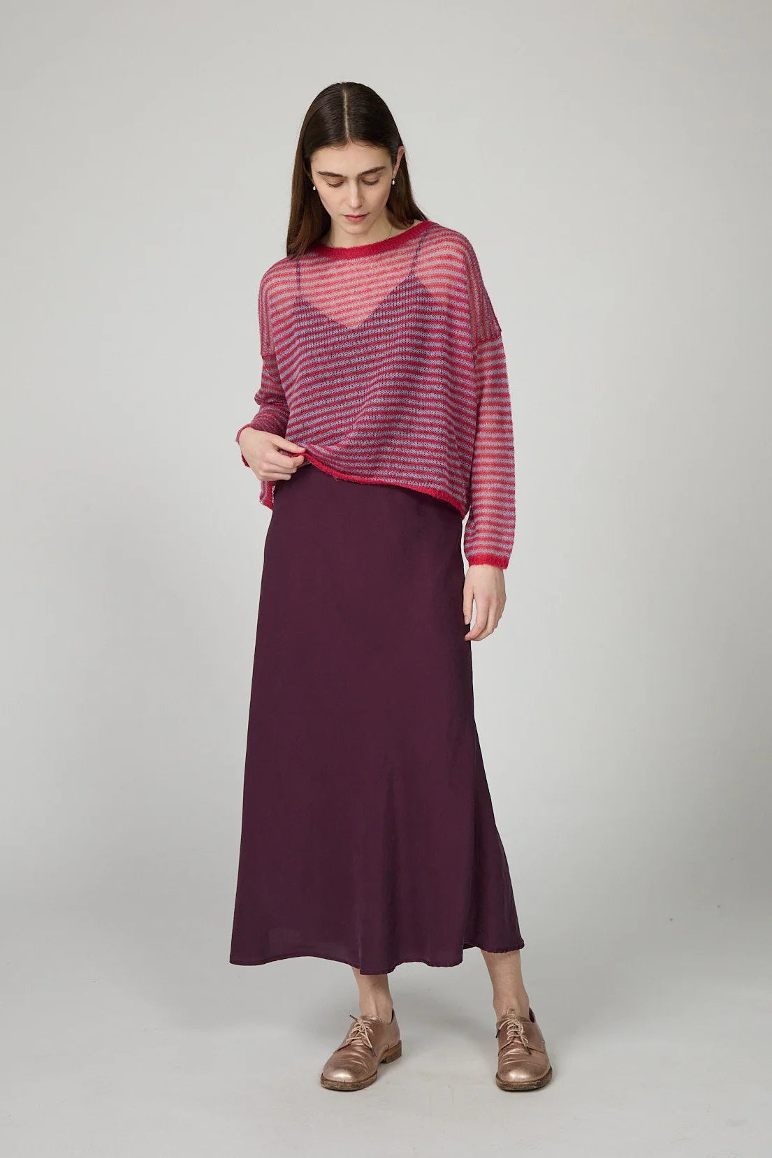 Minina Mohair Stripe Sweater - Raspberry/Wisteria