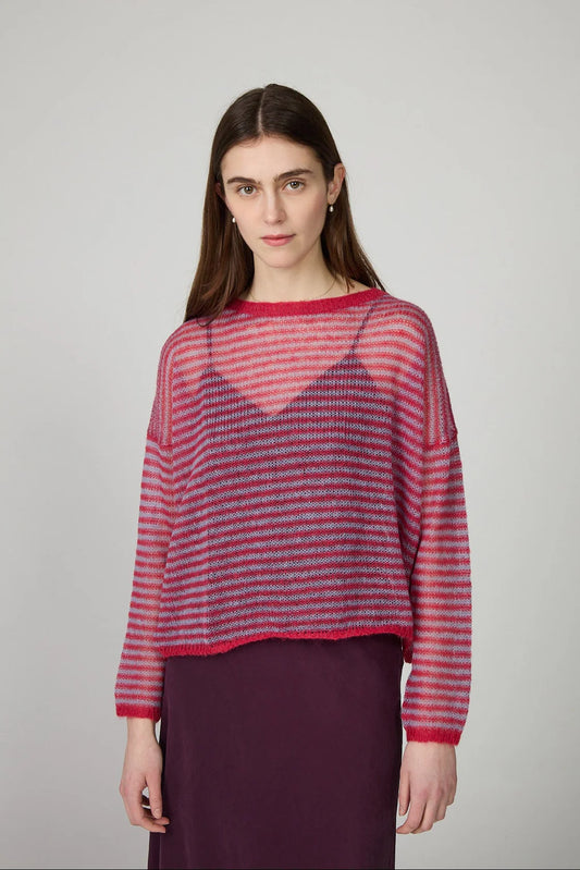 Minina Mohair Stripe Sweater - Raspberry/Wisteria