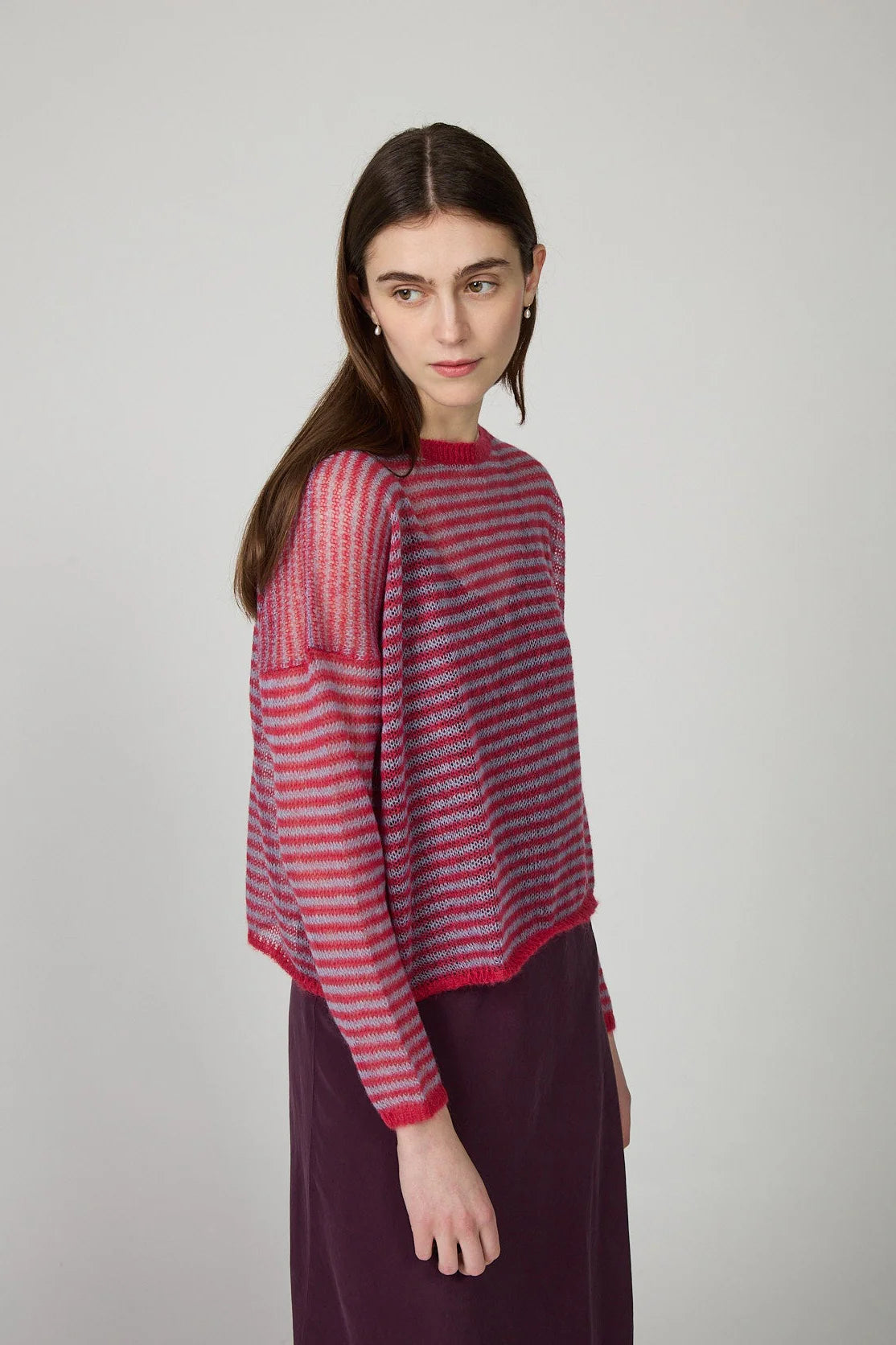 Minina Mohair Stripe Sweater - Raspberry/Wisteria