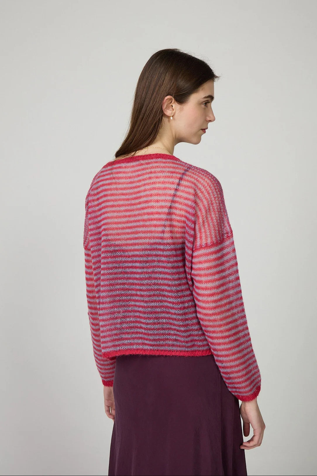 Minina Mohair Stripe Sweater - Raspberry/Wisteria