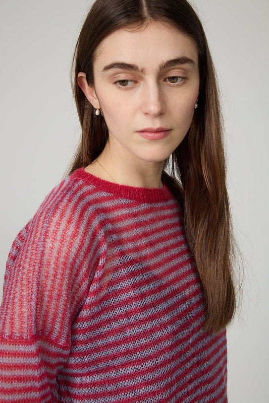 Minina Mohair Stripe Sweater - Raspberry/Wisteria