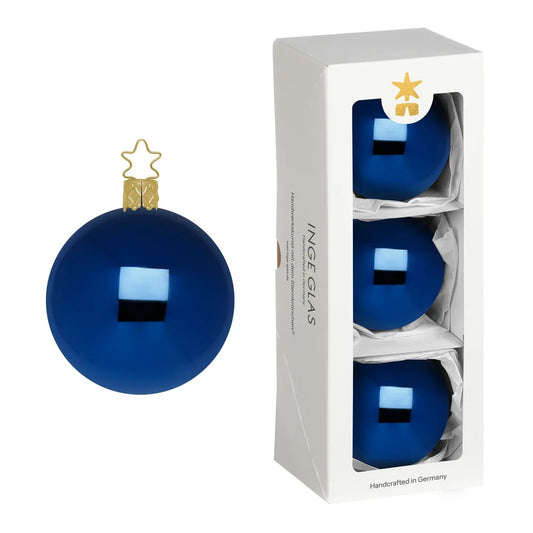 German Glass Christmas Bauble Set of 3 - Shiny Midnight Blue