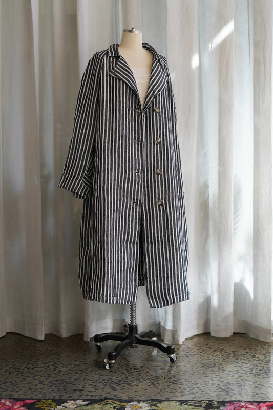Metta 1915 Duster Coat - Linen Navy And White Stripe