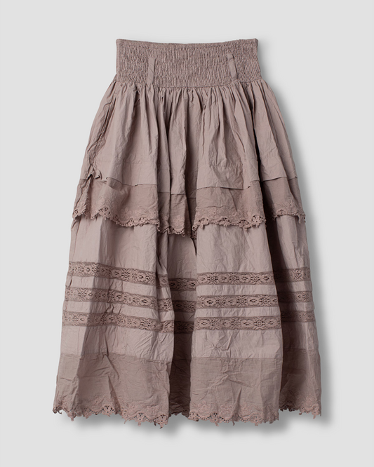 Ewa i Walla 'Fanny' Cotton Skirt With Lace In Grey Mauve