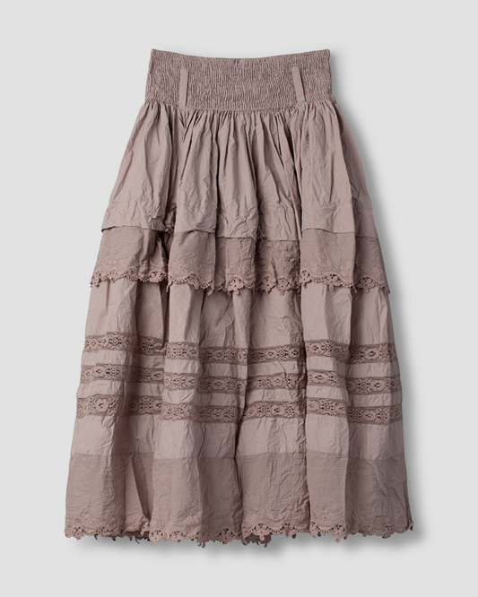 Ewa i Walla 'Fanny' Cotton Skirt With Lace In Grey Mauve