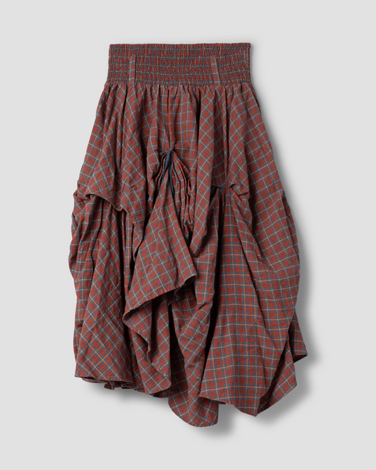 Ewa i Walla 'Wilma' Linen Red Checked Skirt With Draping