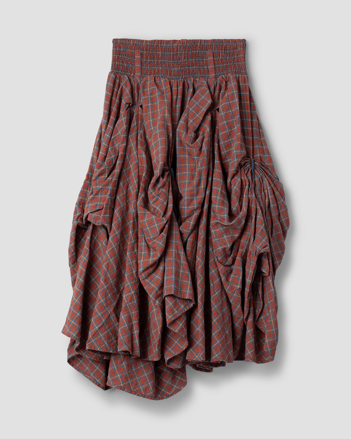Ewa i Walla 'Wilma' Linen Red Checked Skirt With Draping