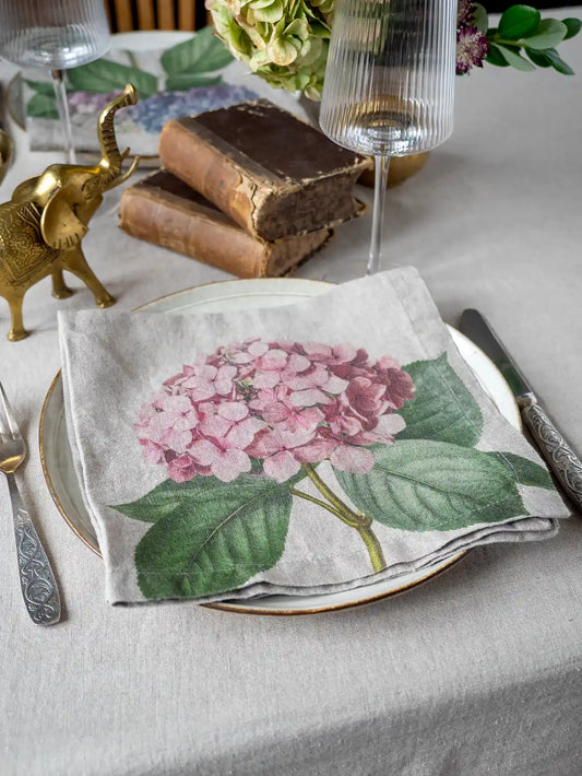 European Linen 'Hydrangea' Set of 6 Linen Napkins - Natural