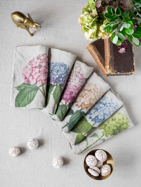 European Linen 'Hydrangea' Set of 6 Linen Napkins - Natural