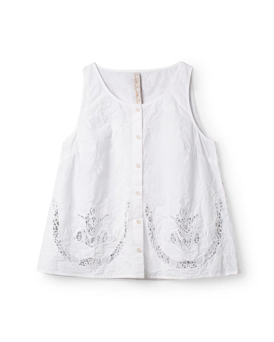 Ewa i Walla 'Laurel' Button Front Top With Lace Details In White