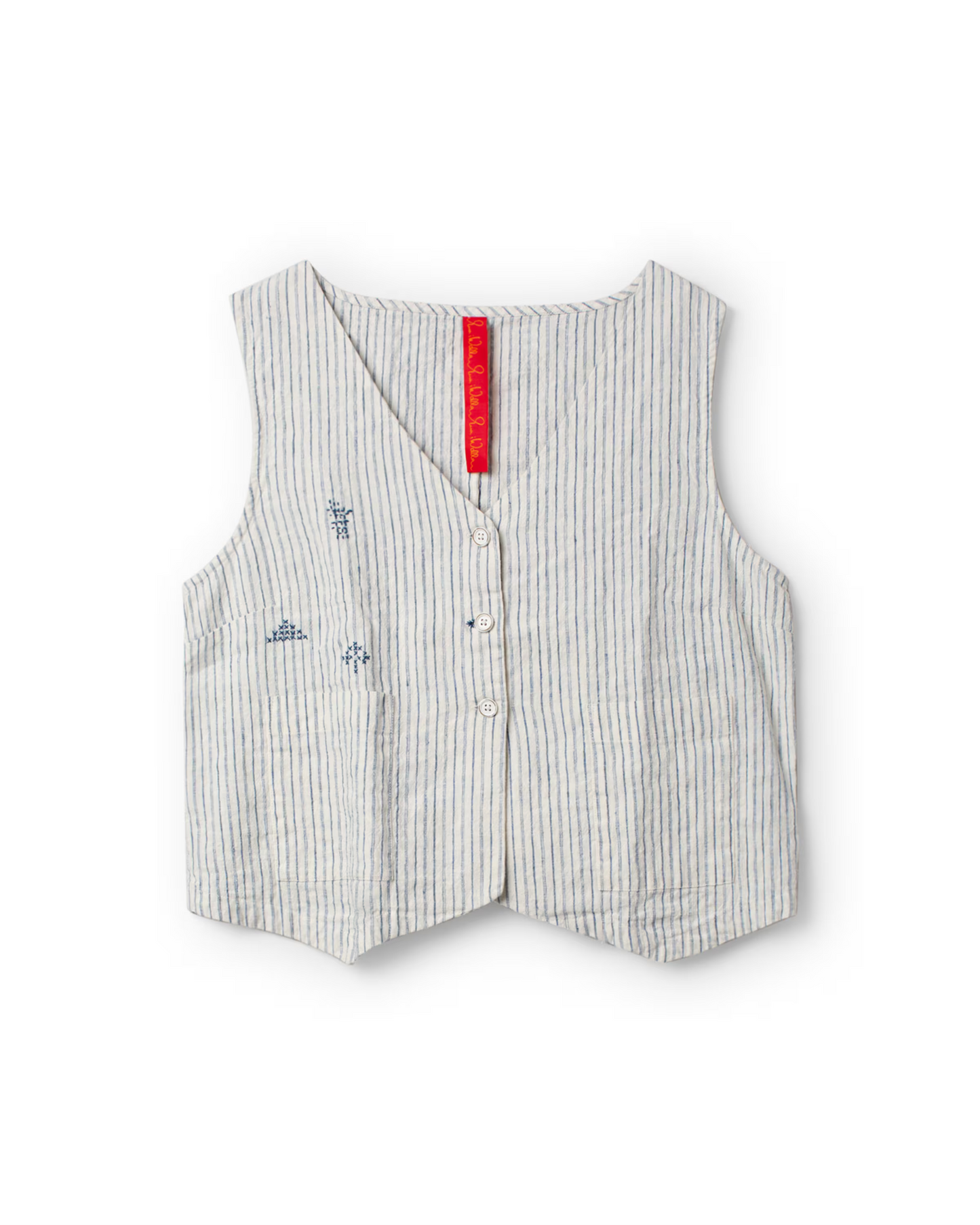 Ewa i Walla 'Pomona' Blue Stripe Vest With Embroidery