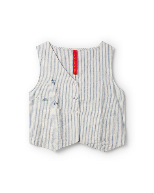 Ewa i Walla 'Pomona' Blue Stripe Vest With Embroidery