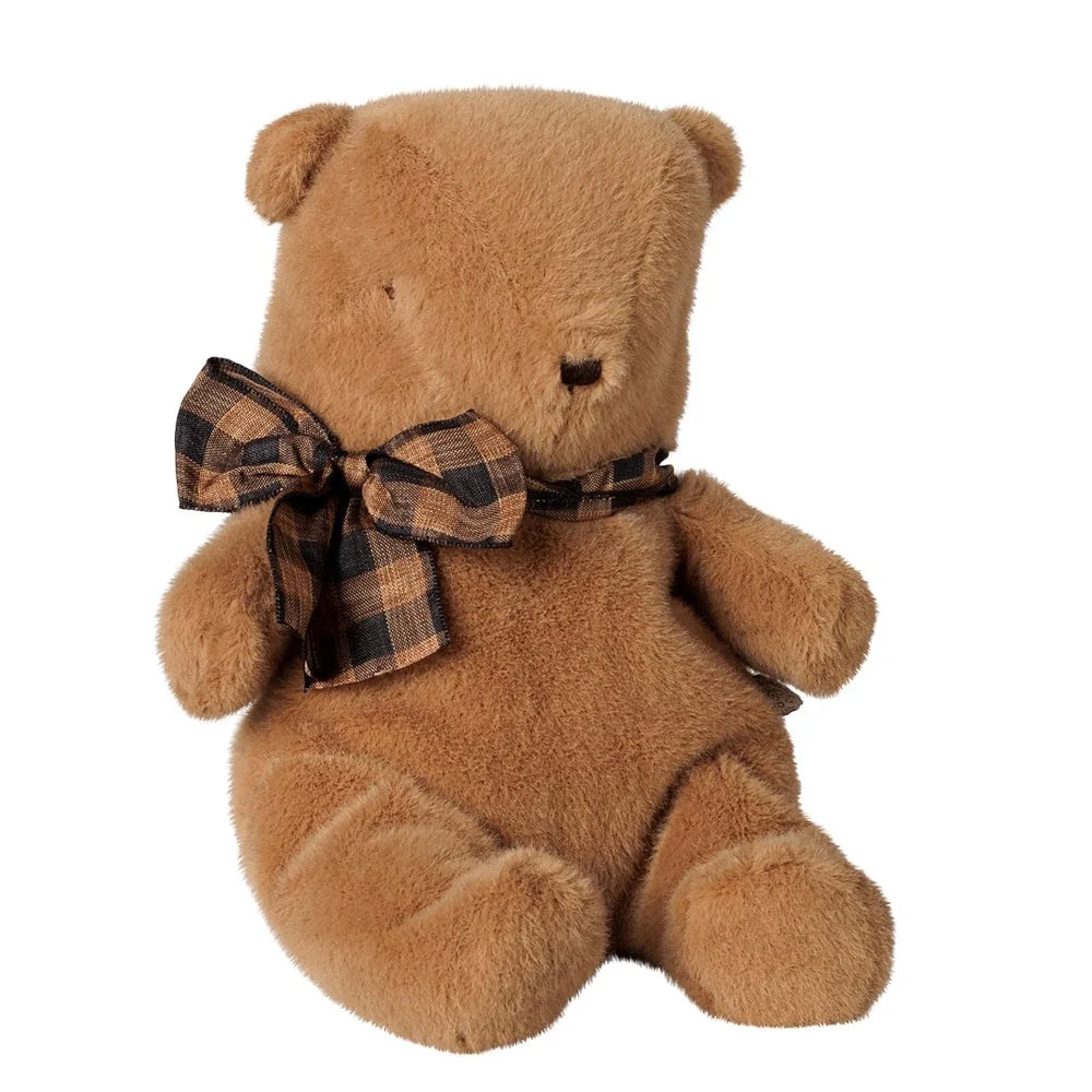 Maileg Small Teddy Bear Plush With Check Bow - Mushroom