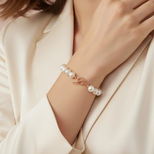 Italian Rose Gold Bracelet With Large Pearls
