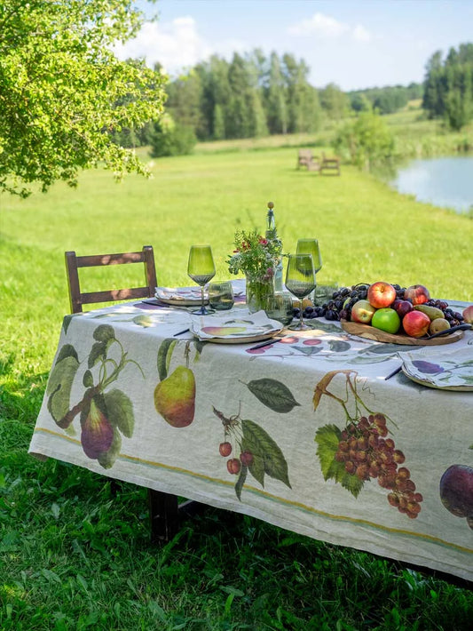 European Linen 'Orchard Fruits' Natural Table Cloth