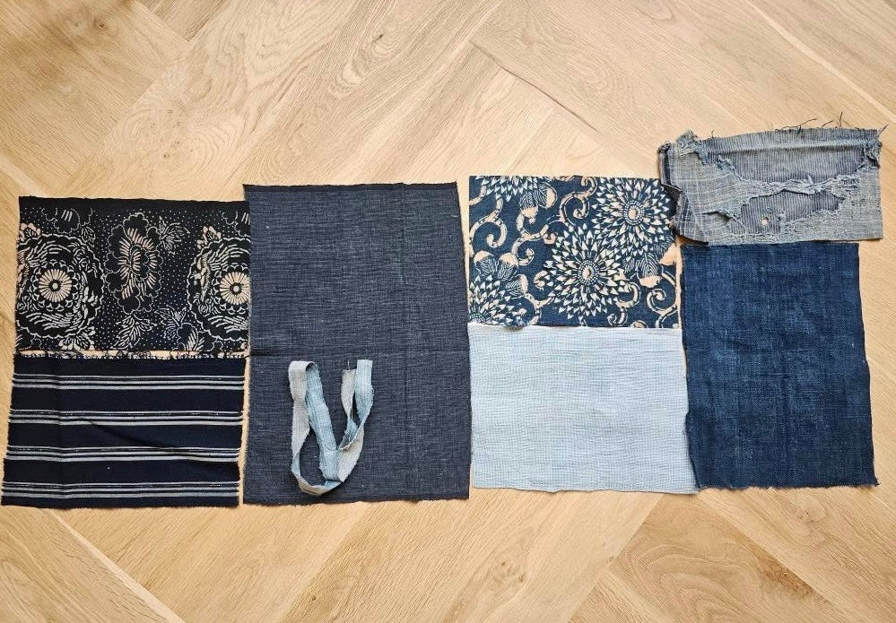 Antique Japanese Fabric Bundle - Indigo Pattern