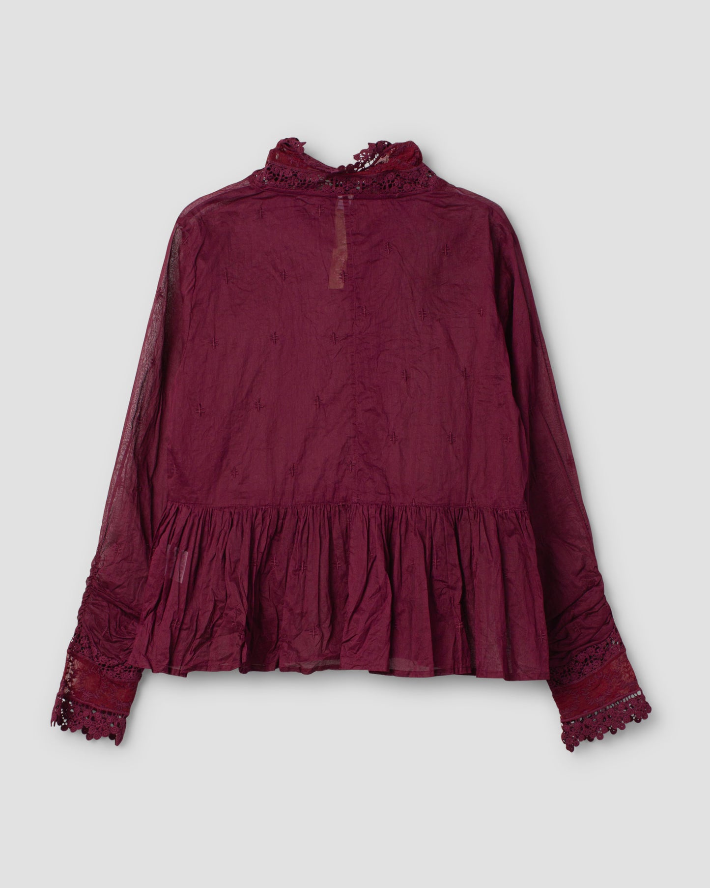 Ewa i Walla 'Parisa' Blouse With Lace Collar And Sleeves In Dark Plum