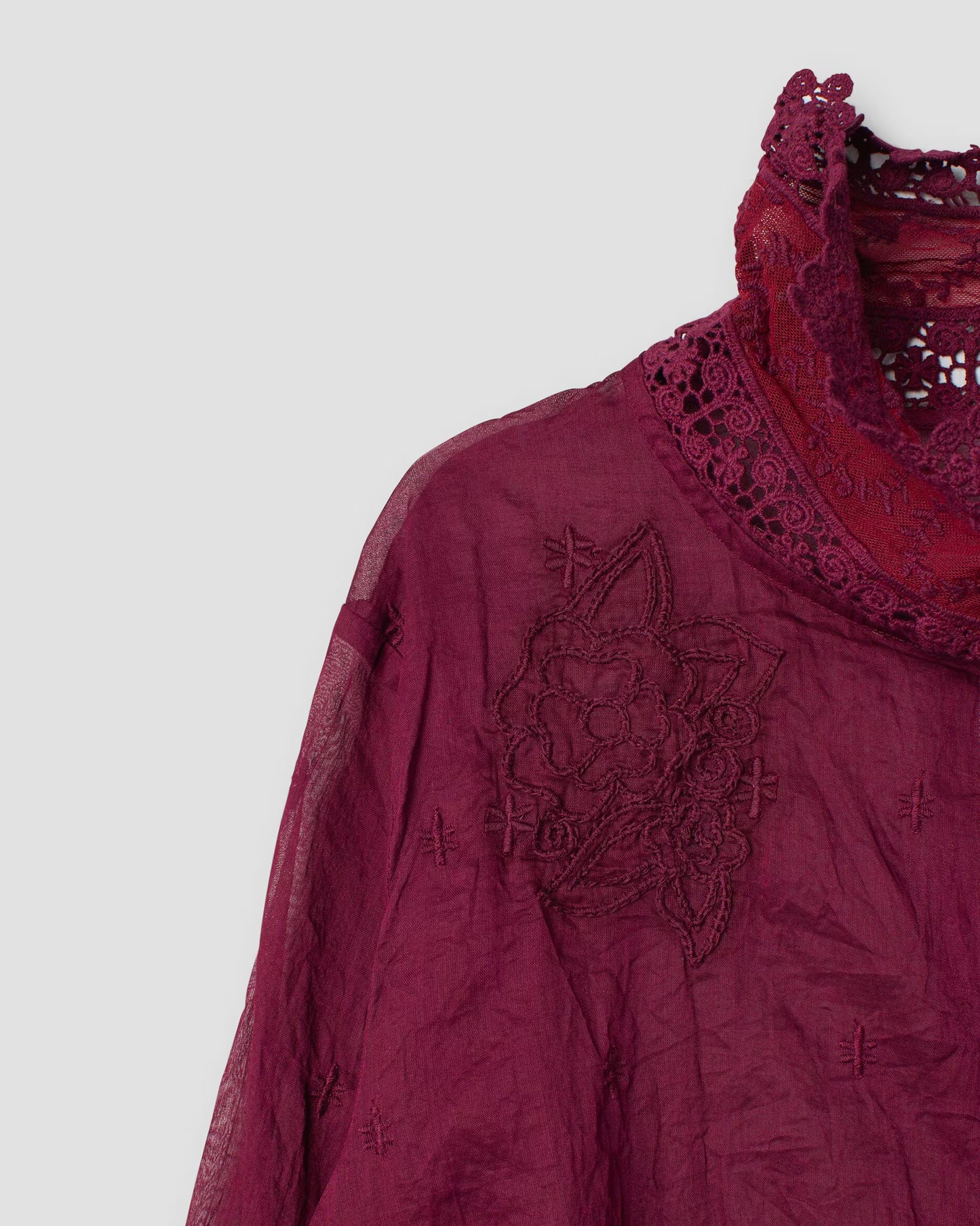 Ewa i Walla 'Parisa' Blouse With Lace Collar And Sleeves In Dark Plum