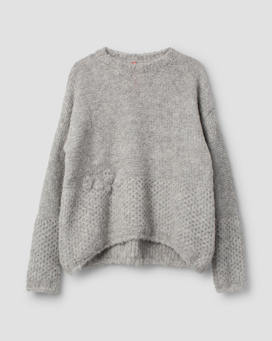 Ewa i Walla 'Lola' Knit Jumper With Embroidered Flowers In Light Grey