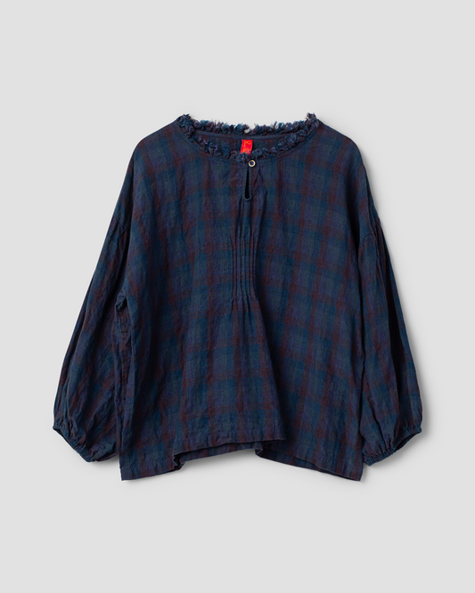 Ewa i Walla 'Penelope' Blue Linen Check Blouse