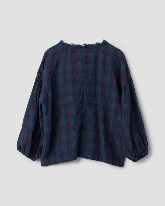 Ewa i Walla 'Penelope' Blue Linen Check Blouse