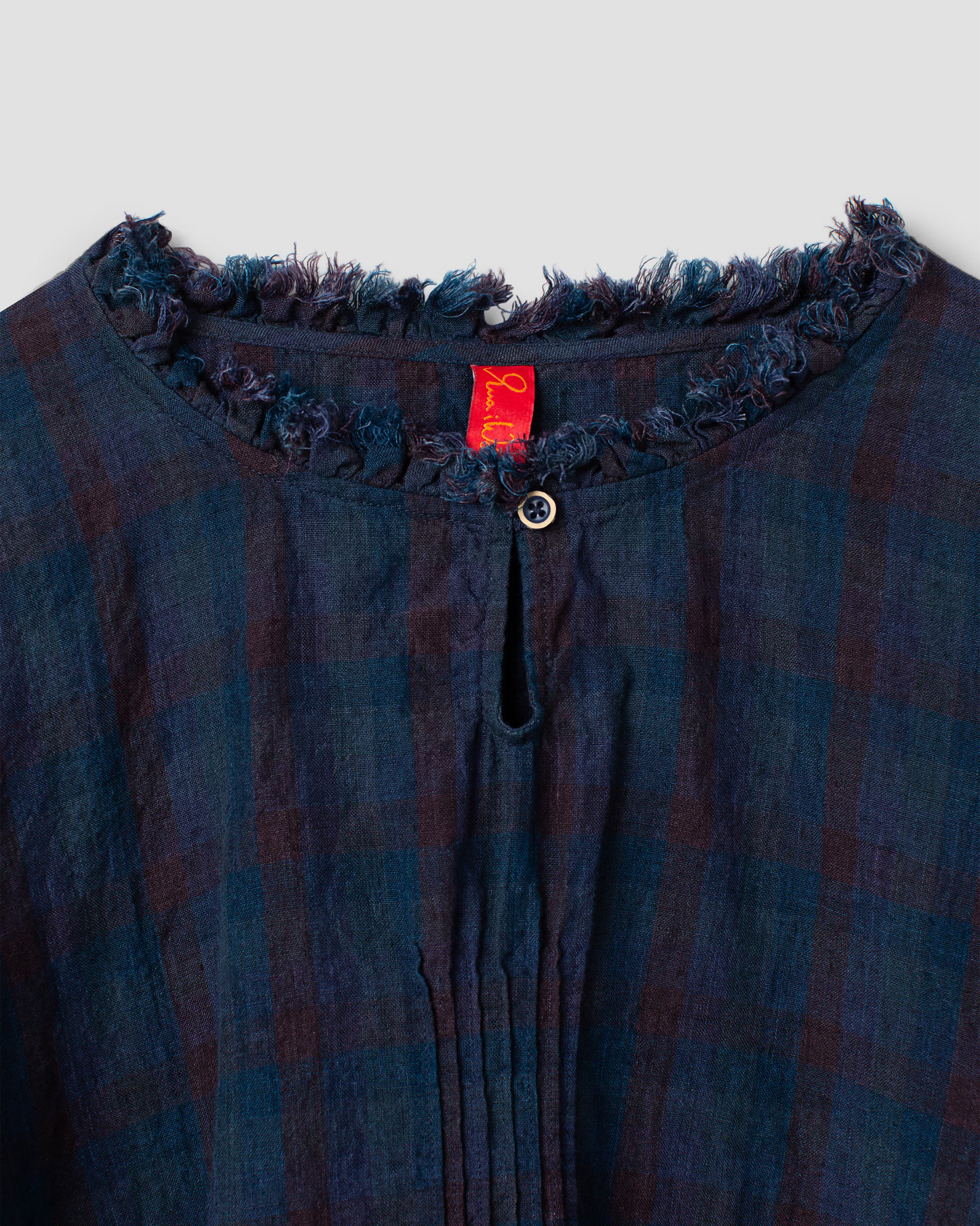 Ewa i Walla 'Penelope' Blue Linen Check Blouse