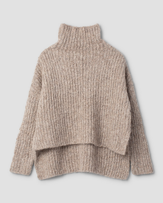 Ewa i Walla 'Branka' Alpaca Knit Pullover With High Neck In Sand