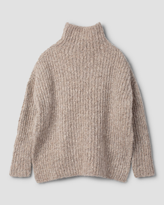 Ewa i Walla 'Branka' Alpaca Knit Pullover With High Neck In Sand