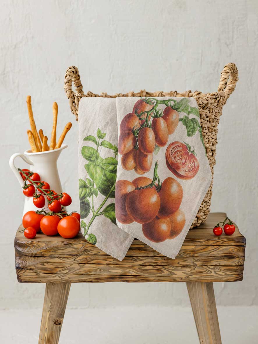 European Linen 'Tomato & Basil' Pair of Tea Towels