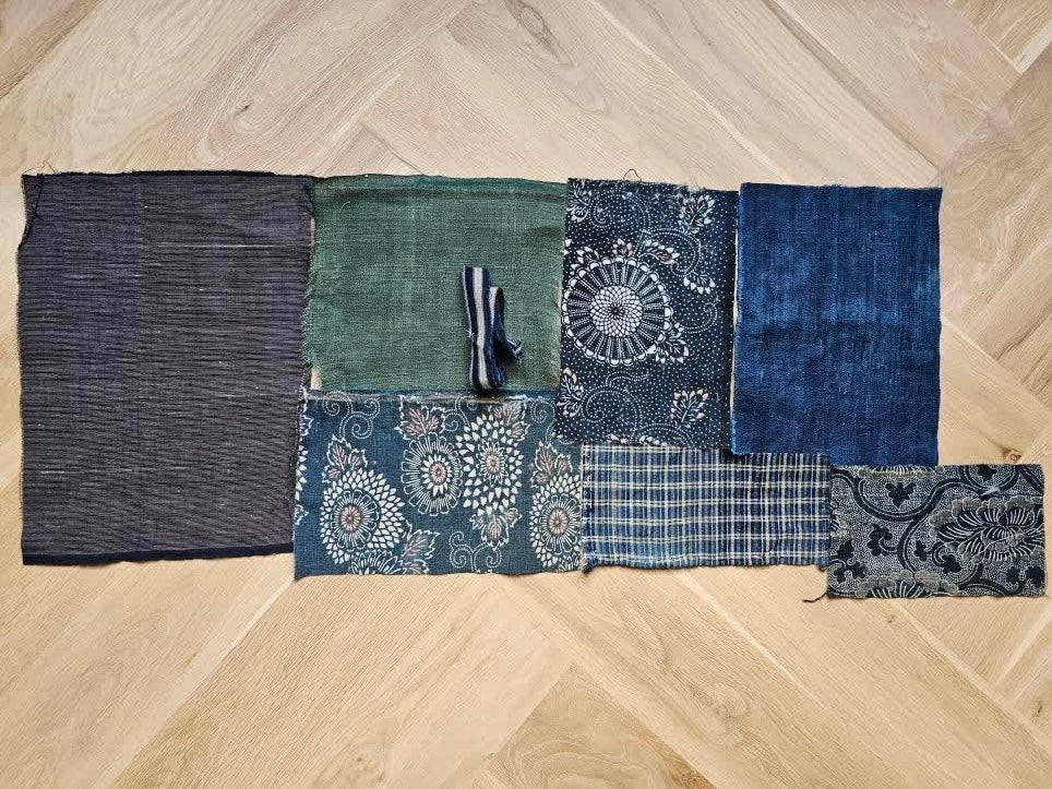 Antique Japanese Fabric Bundle - Indigo Green
